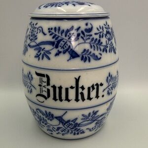 Antique A.H. ANNABURG- GERMANY BLUE ONION Sugar CANISTER (As Is)